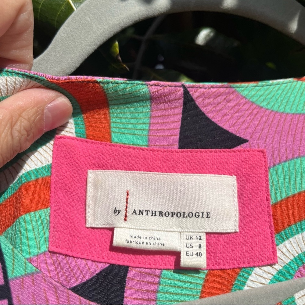 BY ANTHROPOLOGIE multicolor boho geo‎ dot print sleeveless midi dress - Picture 5 of 6